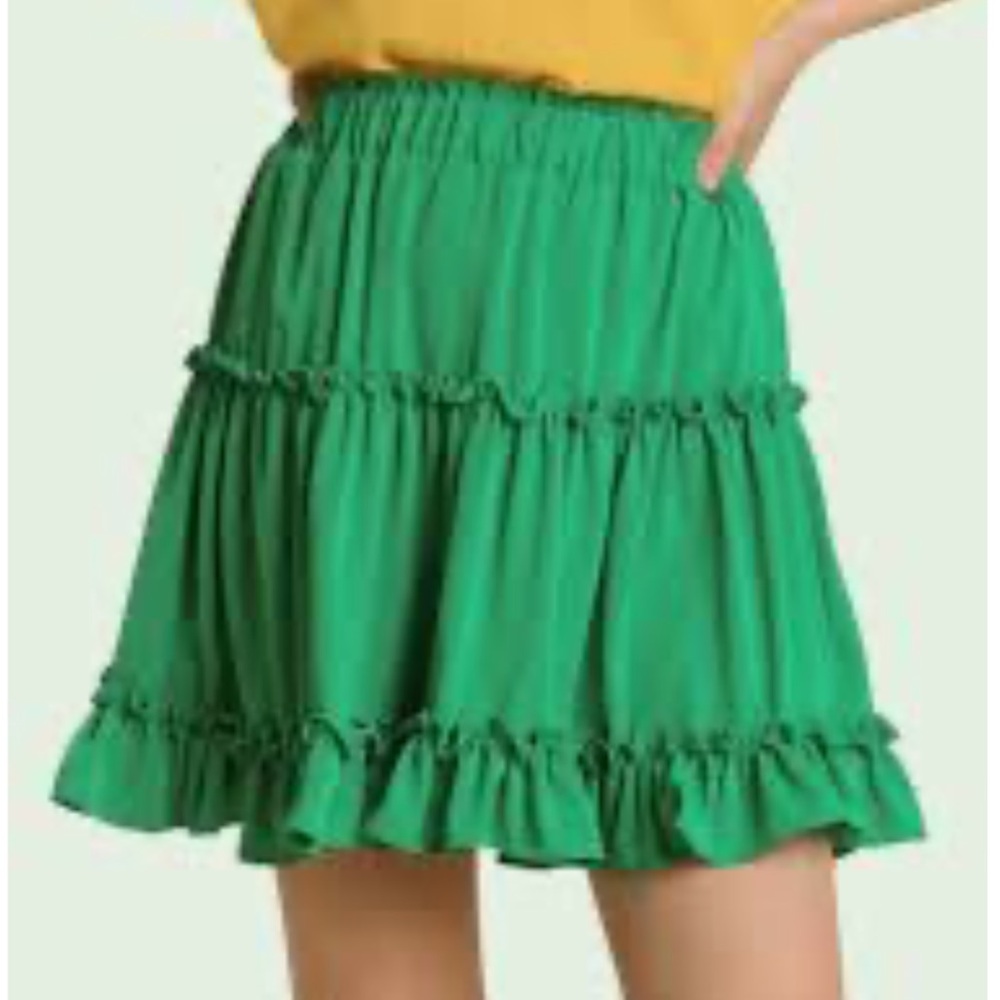Umgee Bright Green Tiered Ruffle Mini Skirt